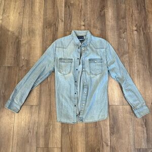 Zara Blue denim long sleeve button up shirt